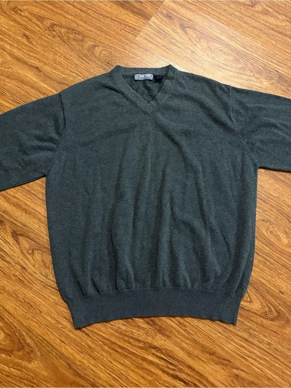 Structure Men’s Dark Gray Solid V-Neck Knit Pullover Sweater Long Sleeve Size M